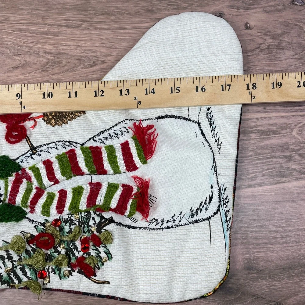 Pier 1 Snowman Christmas Stocking Red Plaid Cuff Cozy Holiday Decor Gift‎